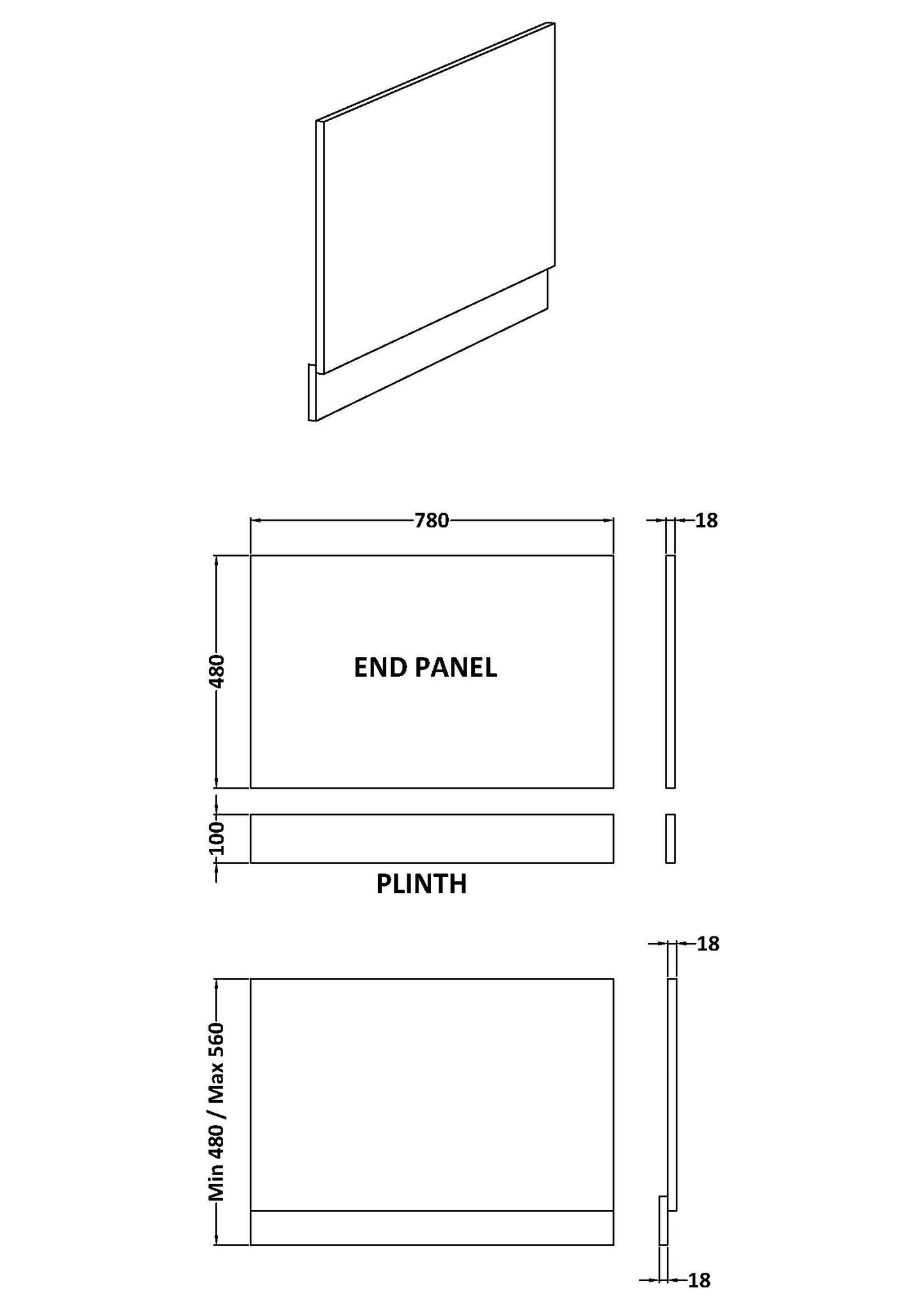 800mm Straight End Panel & Plinth