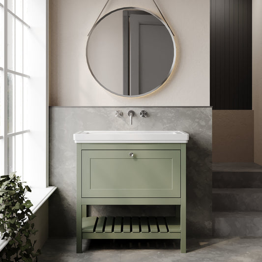 Bexley Floor Standing 1 Drawer Vanity & 0 Tap Hole Fireclay Basin, 800mm