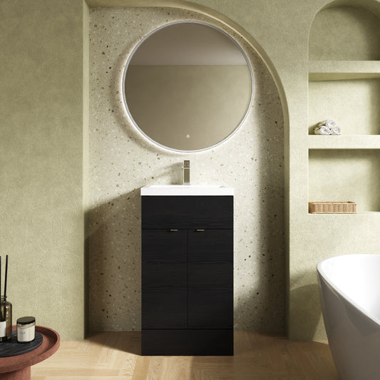 Hudson Reed Fusion 500mm Charcoal Black Floor Standing 2 Door Vanity Unit With Polymarble Basin