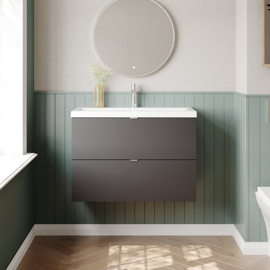 Hudson Reed Fusion 805mm Wall Hung 2 Drawer Vanity Unit & Ceramic Basin With Soft Close Drawers
