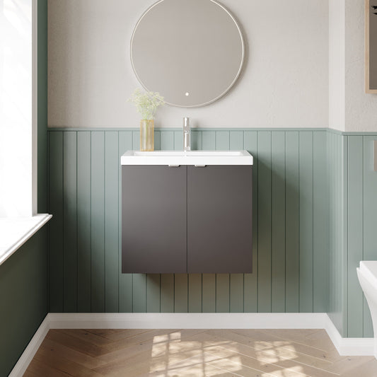 Hudson Reed Fusion 600mm Wall Hung 2 Door Vanity Unit & Ceramic Basin With Soft Close Doors