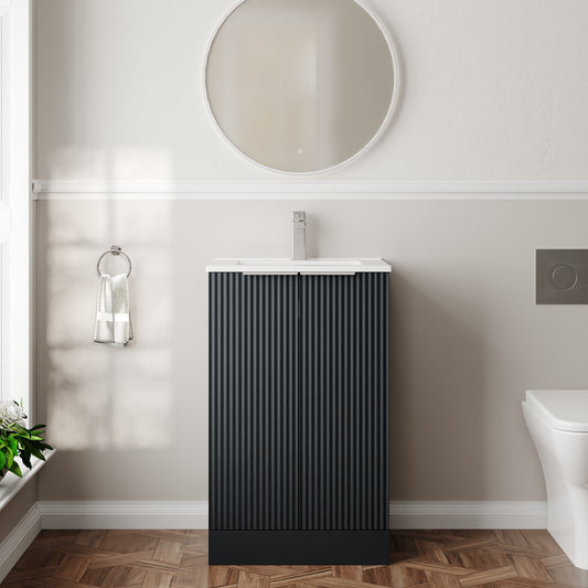 Hudson Reed Fluted 500mm Floor Standing 2-Door Vanity Unit With Basin