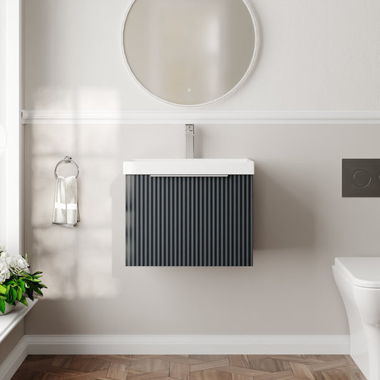 Hudson Reed Fluted 500mm Wall Hung Single Drawer Vanity Unit With Basin