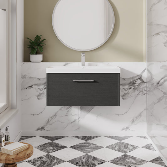 Hudson Reed Juno 800mm Wall Hung Graphite Grey Single Drawer Vanity Unit With 1 Tap Hole Basin