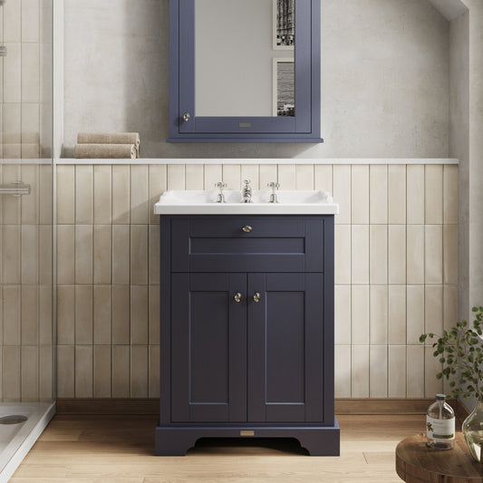 Hudson Reed Old London 600mm Floor Standing 2 Door Vanity Unit With 3 Tap Hole Ceramic Basin