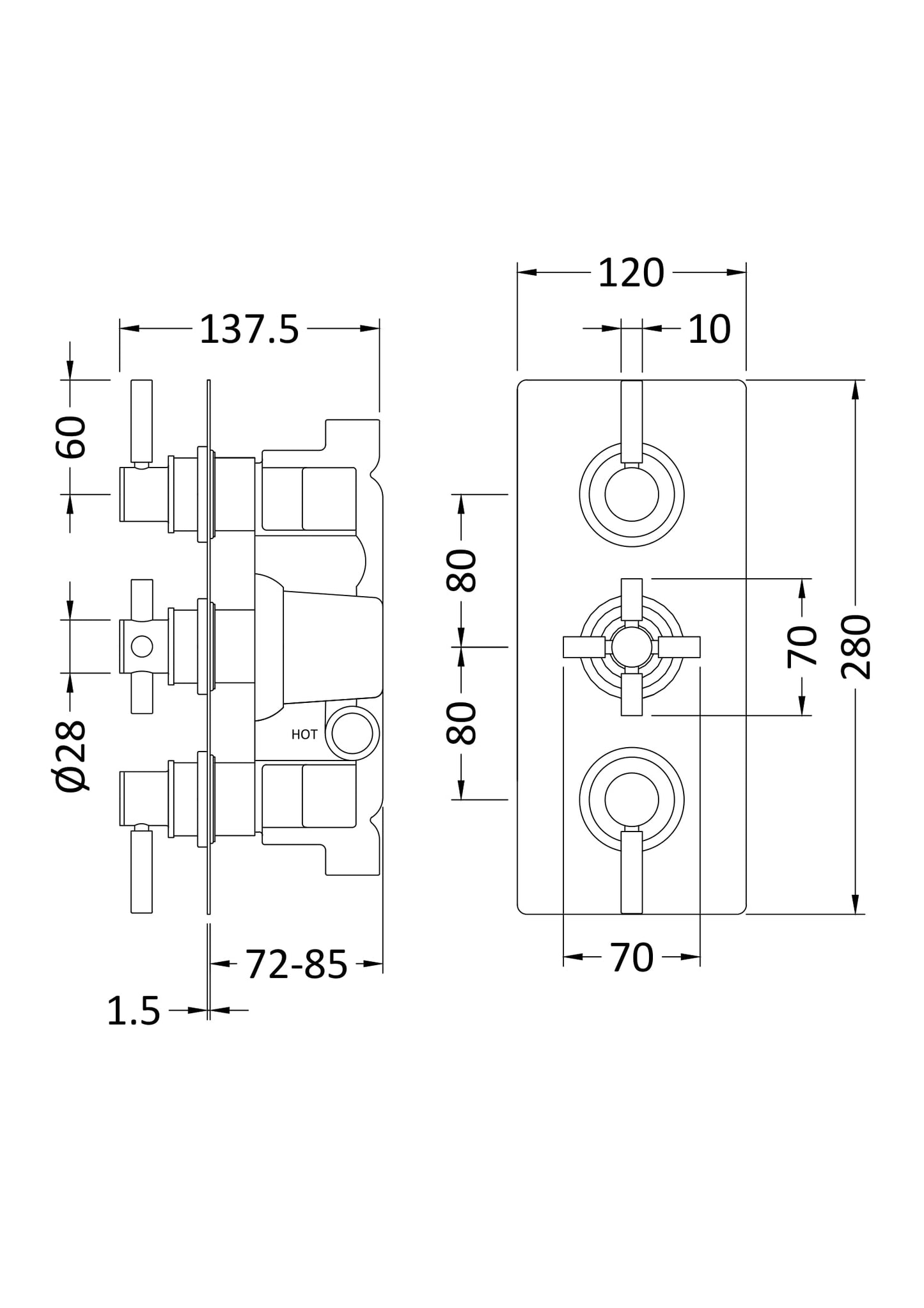 Tec Pura Triple Thermostatic Shower Valve Matt Black