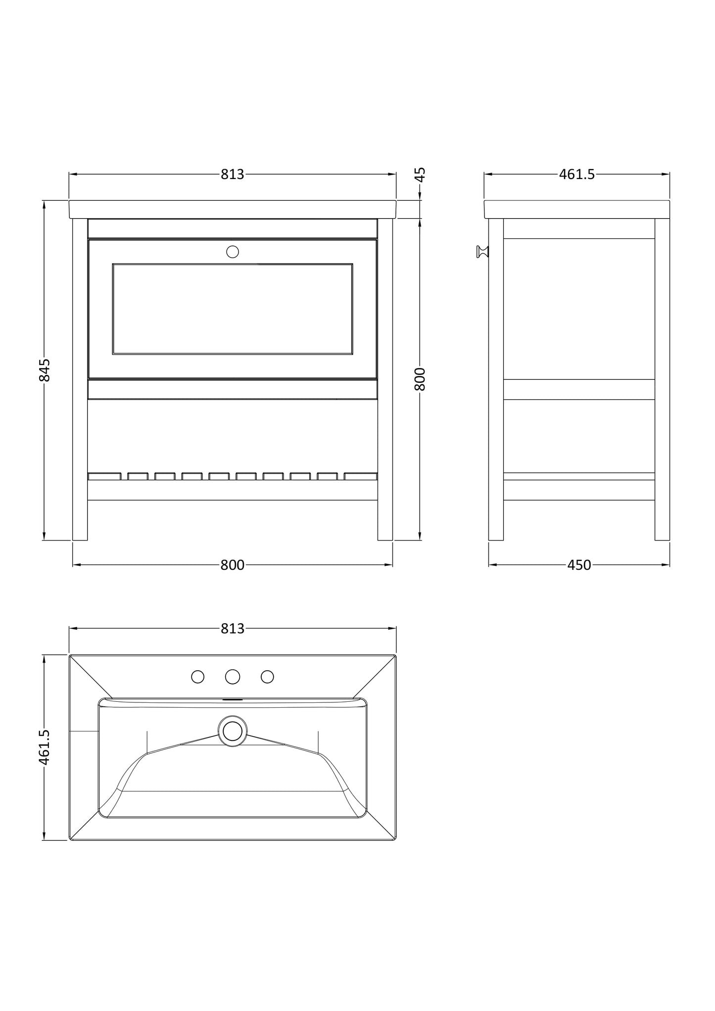 Hudson Reed Bexley 800mm Cool Grey Floor Standing Vanity Unit With 3 Tap Hole Fireclay Basin