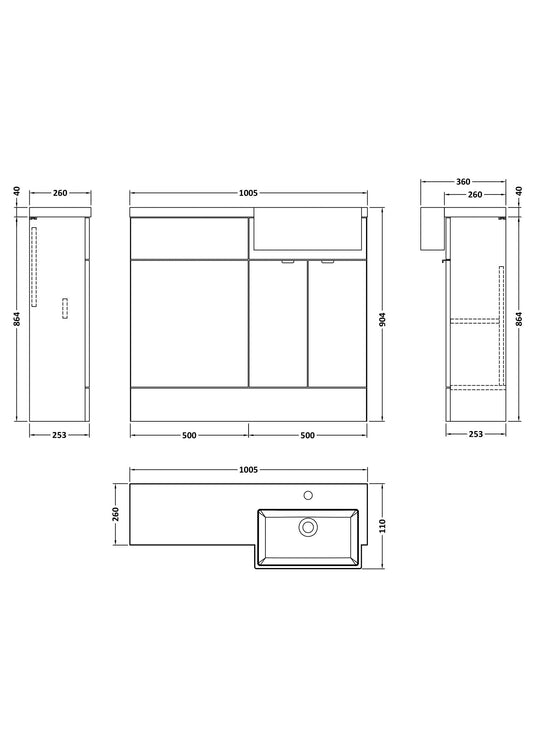 Hudson Reed Fusion 1000mm Bleached Oak Combination Unit with Right Hand Semi Recessed Basin & Soft Close