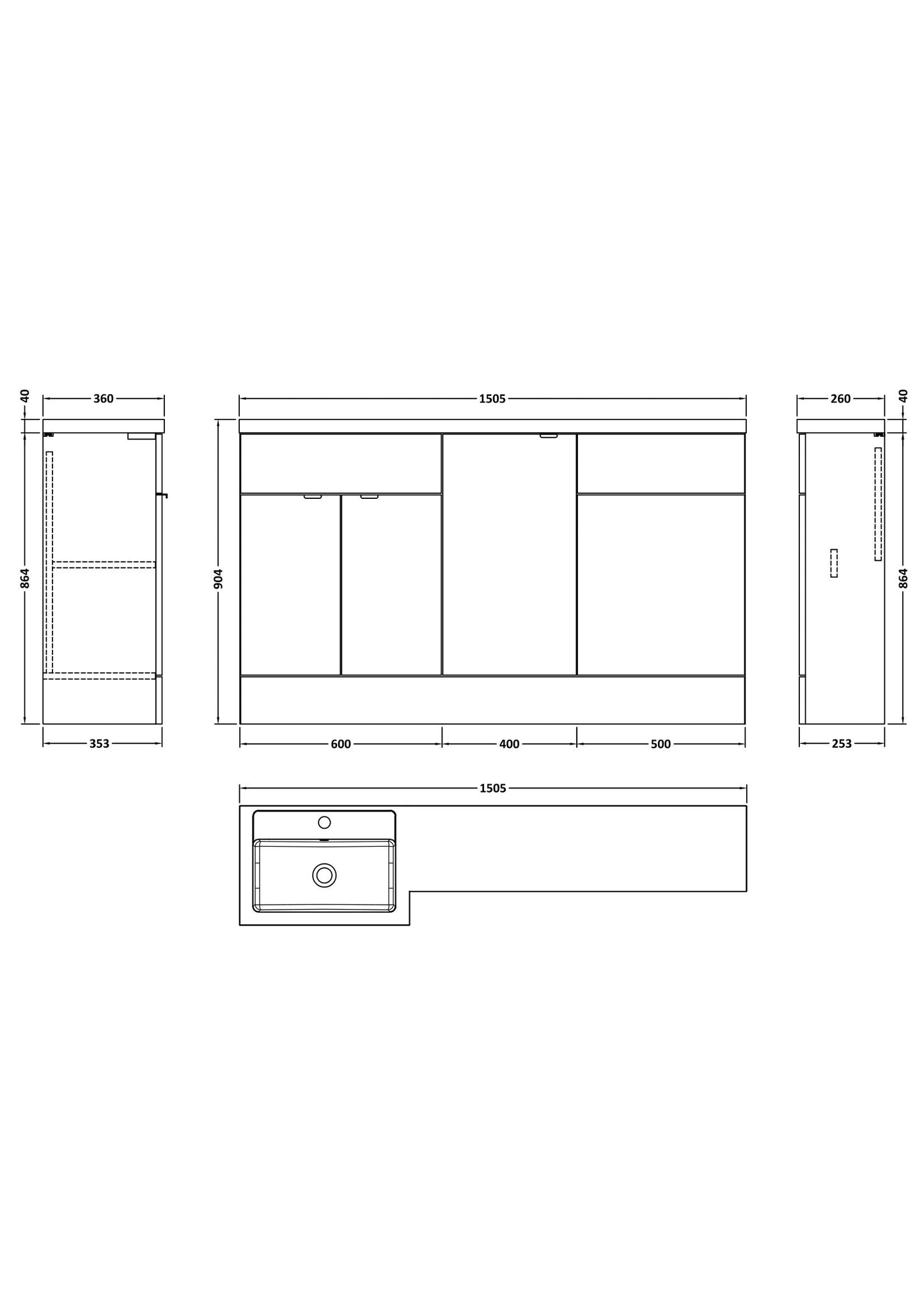 Hudson Reed Fusion 1500mm Charcoal Black Left Hand Floor Standing 2 Door Vanity Basin & Toilet Combination