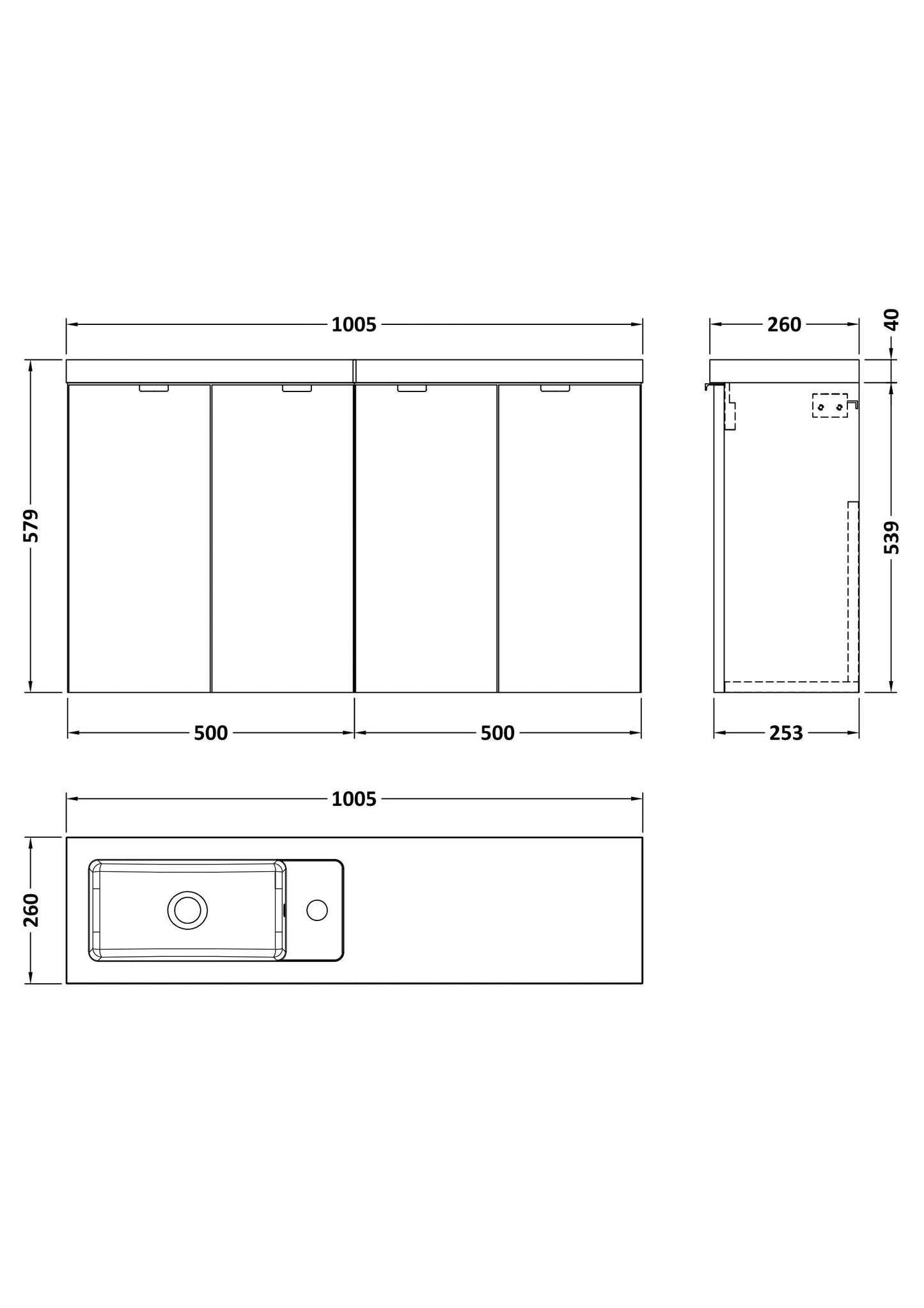 Hudson Reed Fusion Compact 1000mm Charcoal Black Wall Hung 2 Door Vanity Unit & Basin