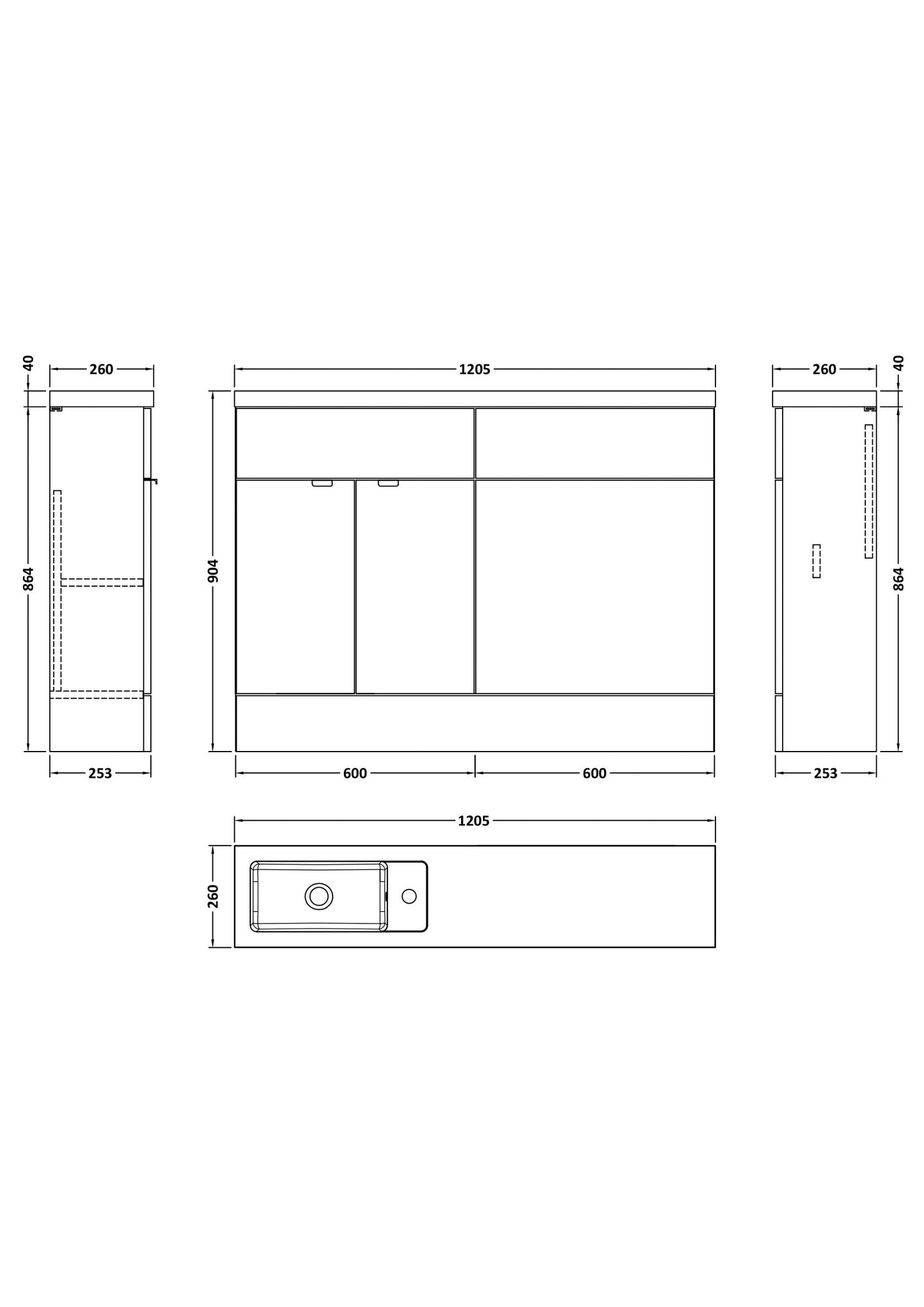 Hudson Reed Fusion 1200mm Gloss Grey 2 Door Compact Floor Standing Vanity Basin & Toilet Combination