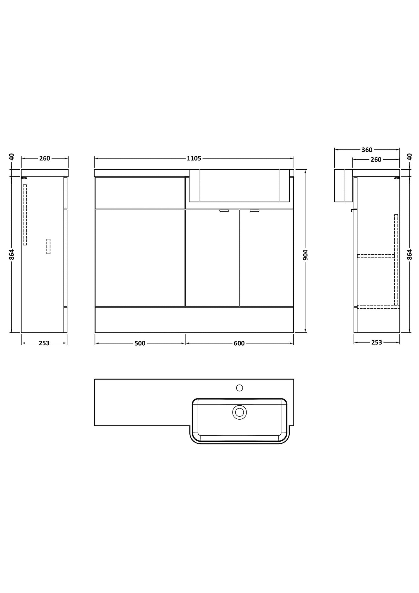 Hudson Reed Fusion 1100mm Gloss Grey Floor Standing 2 Door Vanity & Toilet Combo with Right Hand Basin