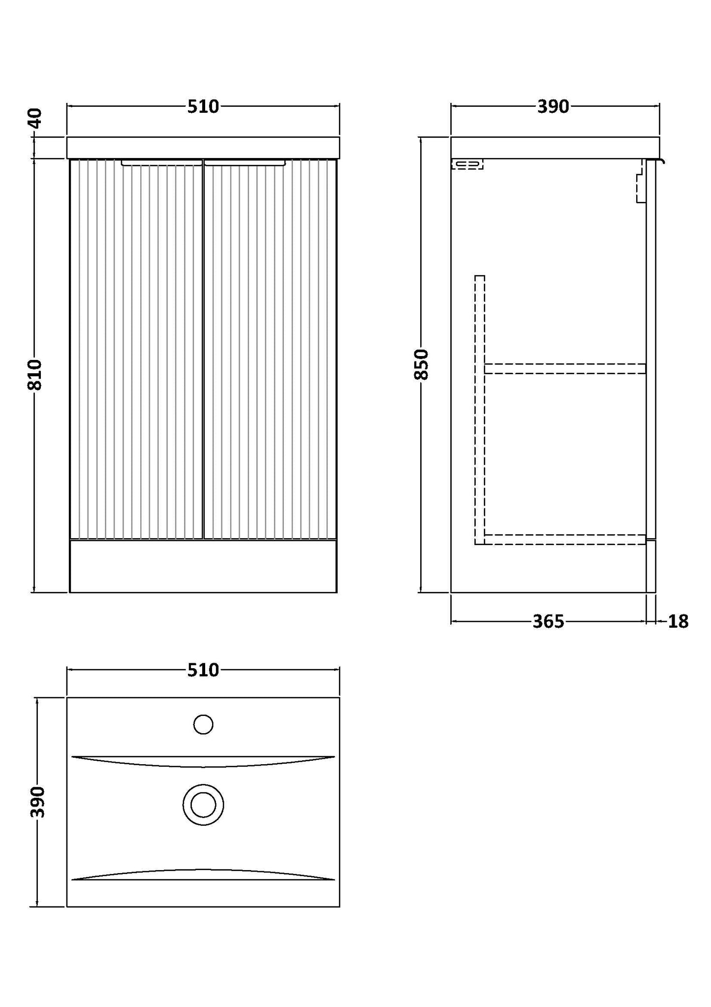 Hudson Reed Fluted 500mm Floor Standing 2-Door Vanity Unit Including Basin
