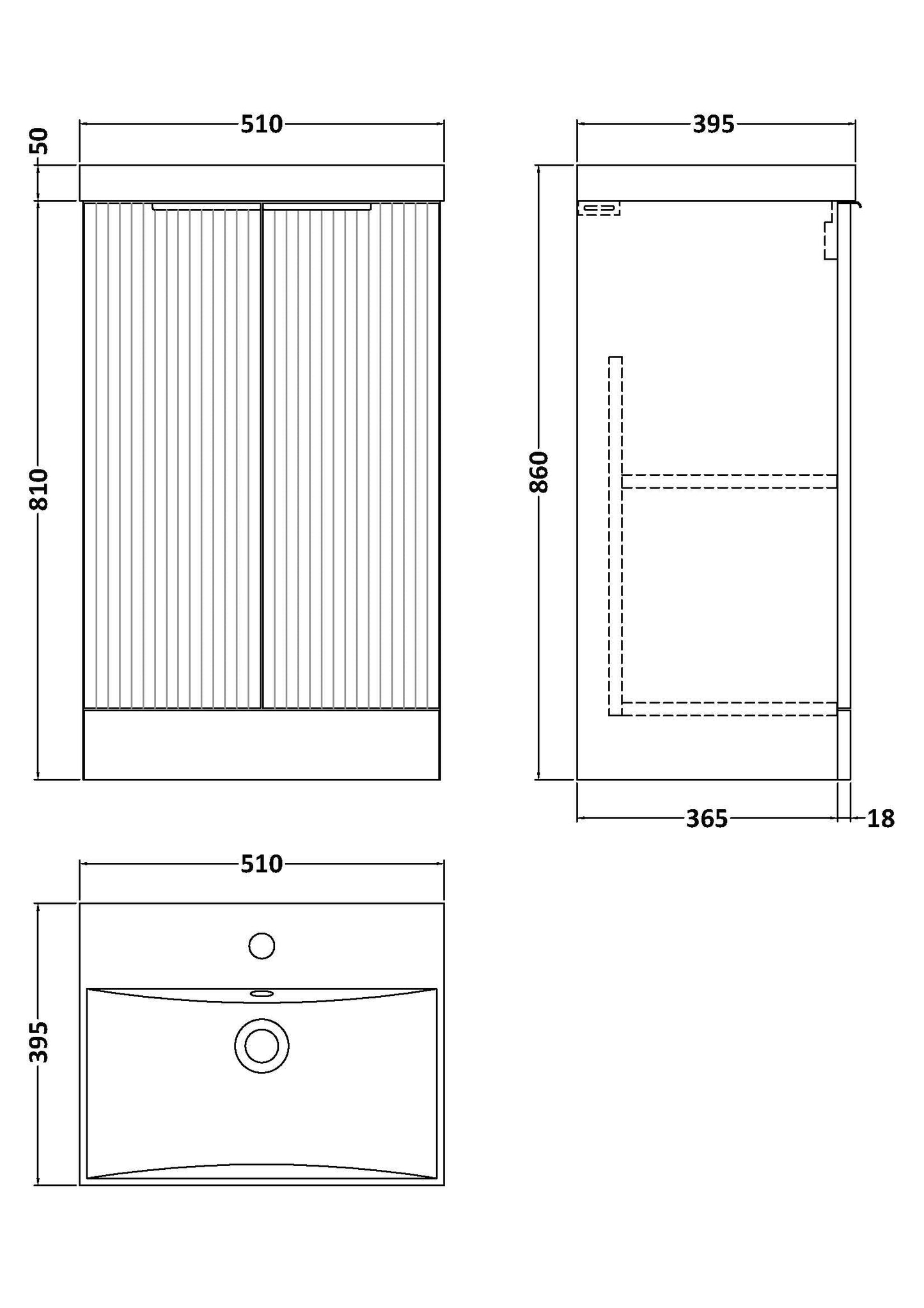 Hudson Reed Fluted 500mm Floor Standing Vanity Unit Including Basin