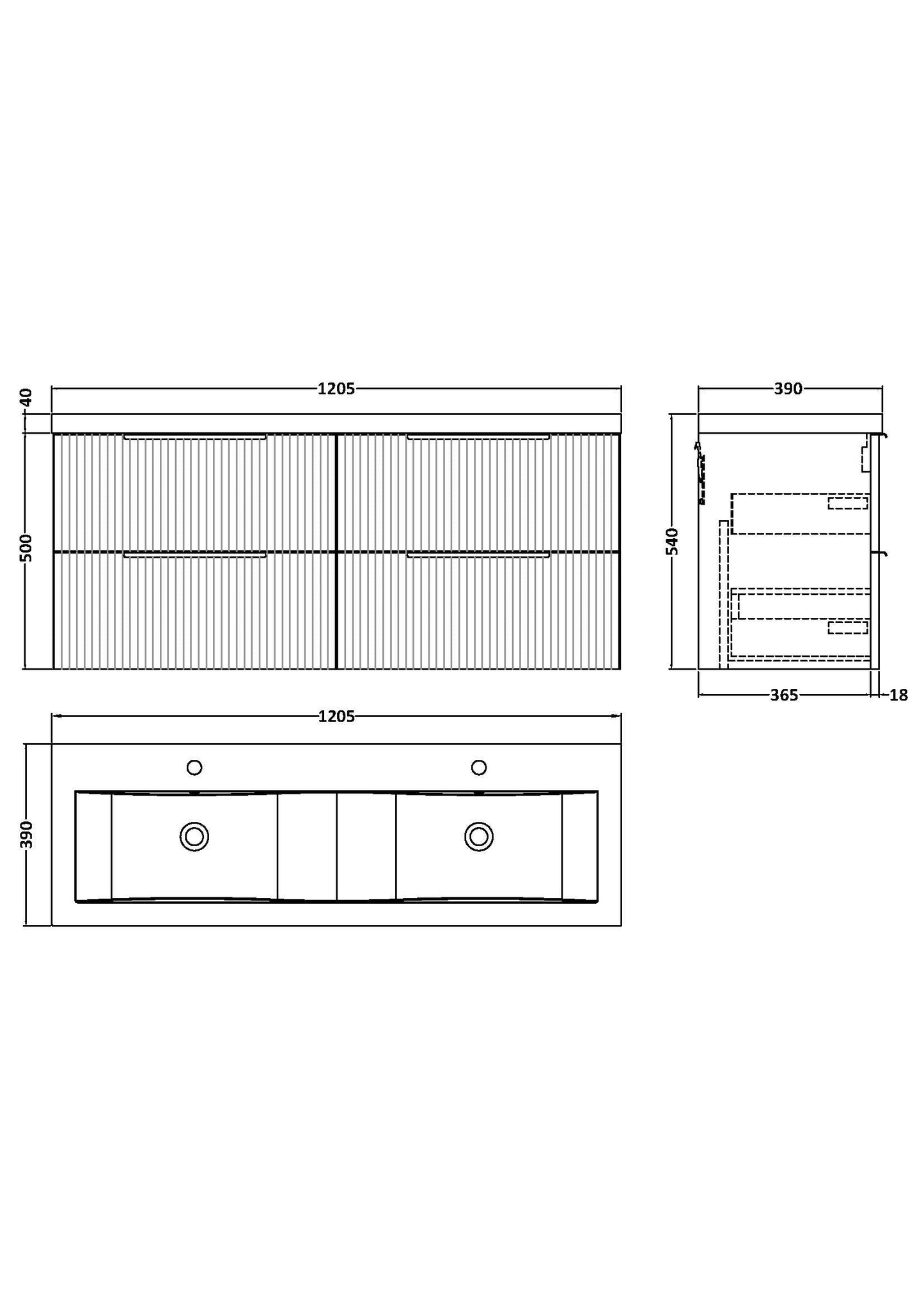 Hudson Reed Fluted 1200mm Wall Hung 4-Drawer Vanity with Double Basin