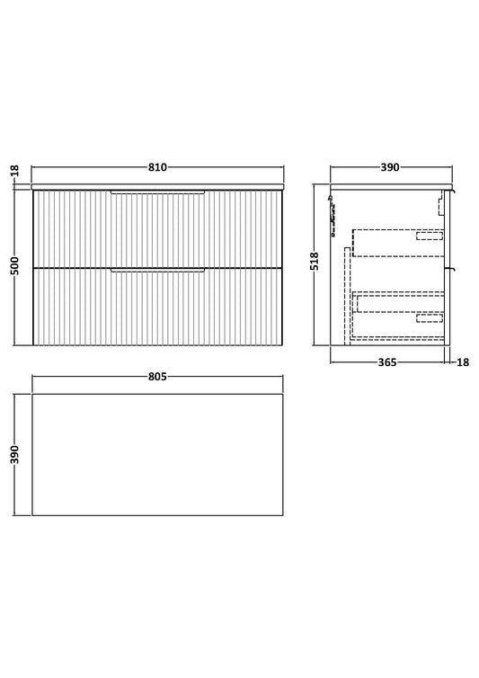 Hudson Reed Fluted 800mm Wall Hung 2-Drawer Vanity and Worktop