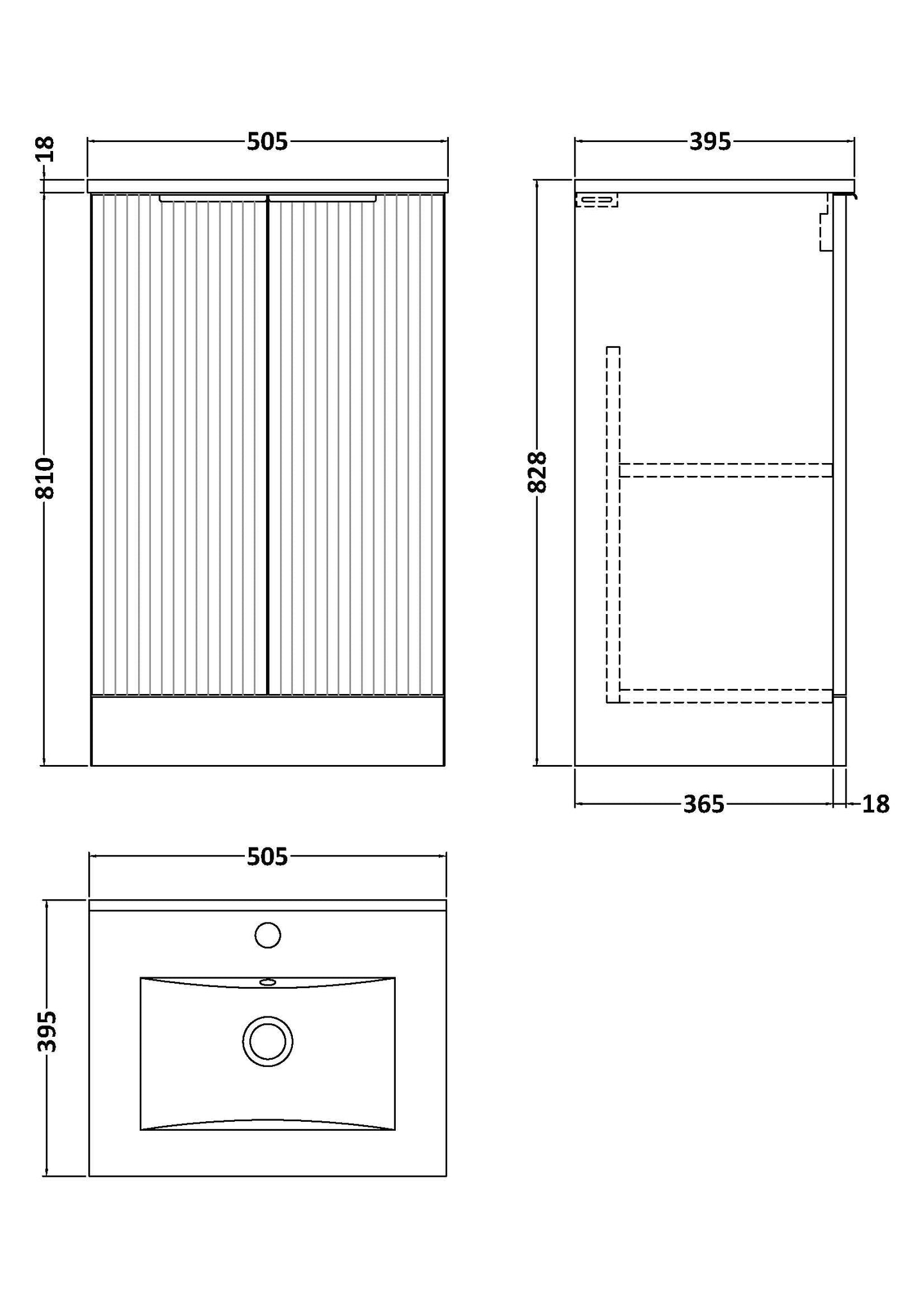 Hudson Reed Fluted 500mm Satin Green Floor Standing 2-Door Vanity Unit With Basin