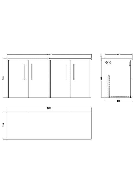 Hudson Reed Juno 1200mm Wall Hung 2-Door Vanity Unit With Laminate Worktop With Handle