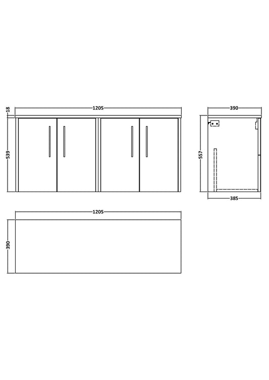 Hudson Reed Juno 1205mm Coastal Grey 2-Door Wall Hung Vanity Unit With Worktop