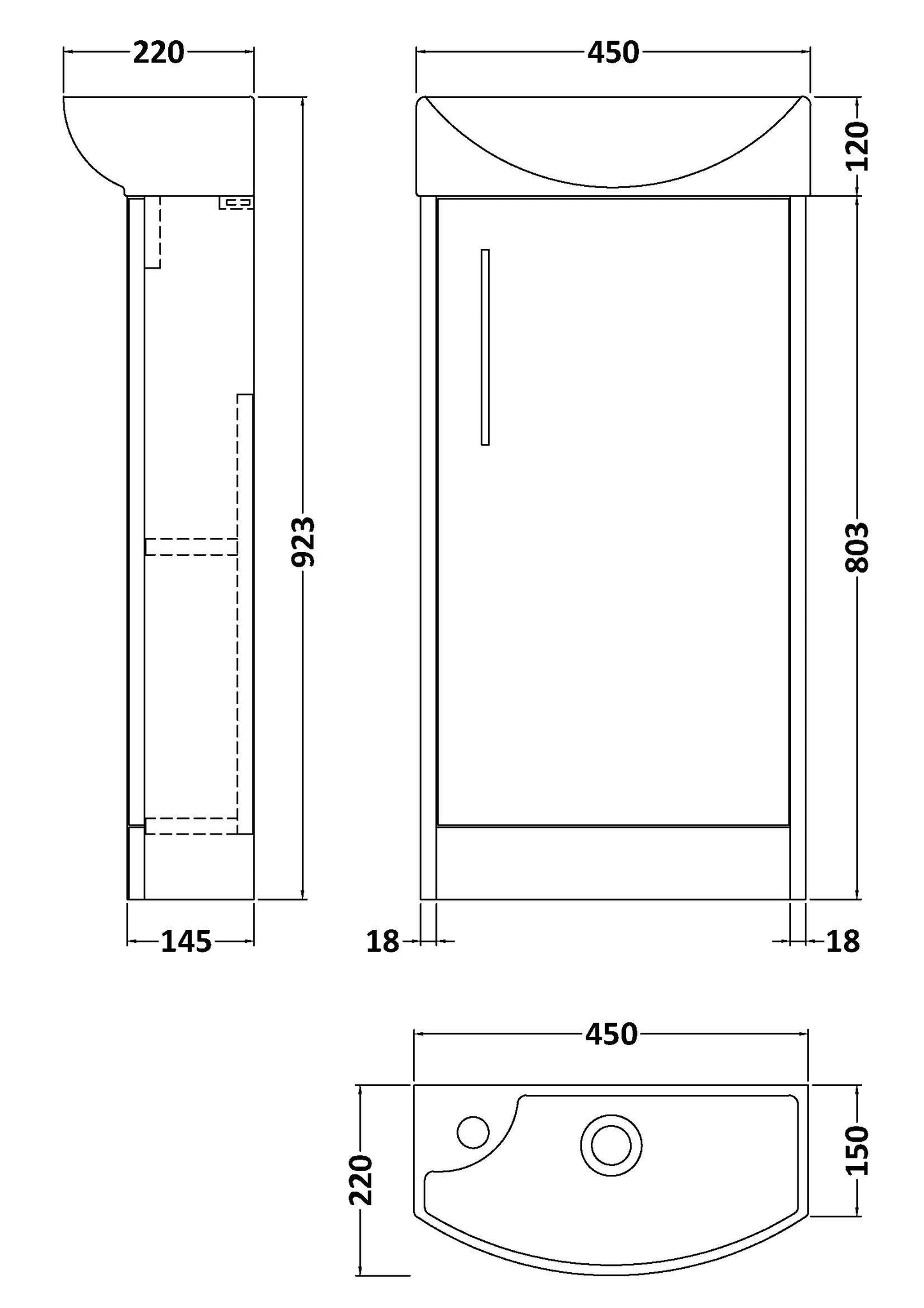 Hudson Reed Juno Compact 450mm Metallic Slate Floor Standing 1 Door Basin Unit With 1 Tap Hole Right Hand