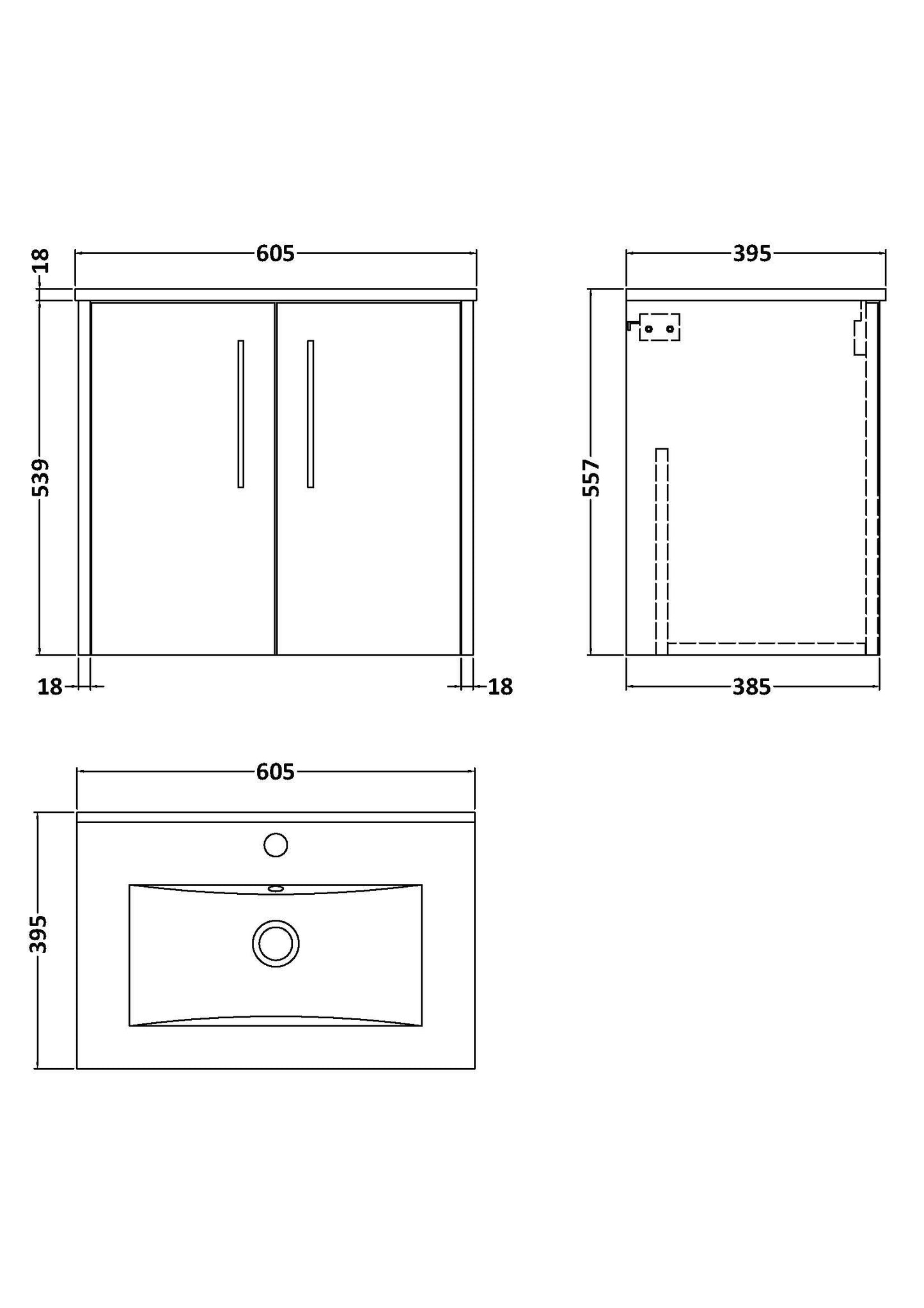 Hudson Reed Juno 600mm Wall Hung 2 Door Vanity Basin Unit
