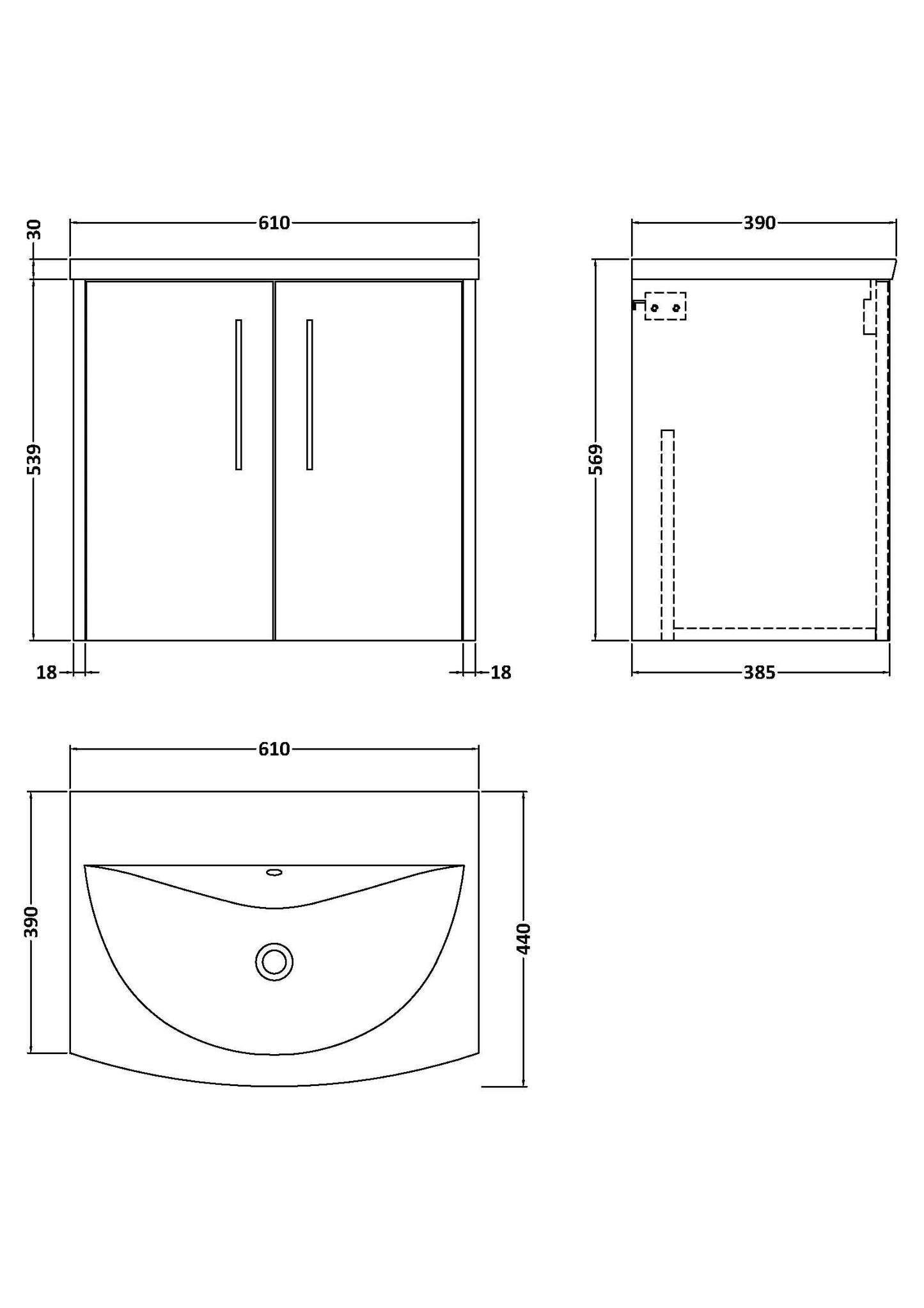 Hudson Reed Juno 600mm Midnight Blue Wall Hung 2-Door Vanity Unit & Basin With 1 Tap Hole