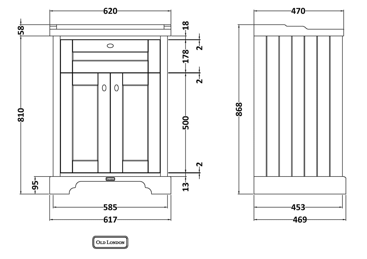 Floor Standing 2 Door Vanity Unit with 3 Tap Hole Ceramic Basin 600mm
