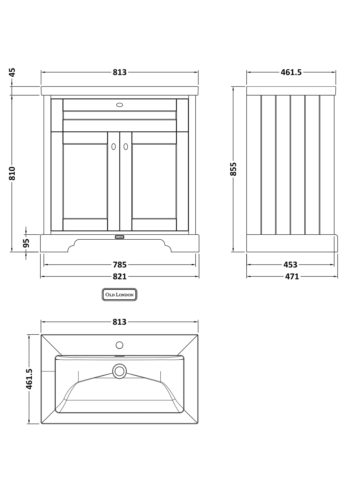 Hudson Reed Old London 800mm Hunter Green 2-Door Floor Standing Vanity Unit With Basin