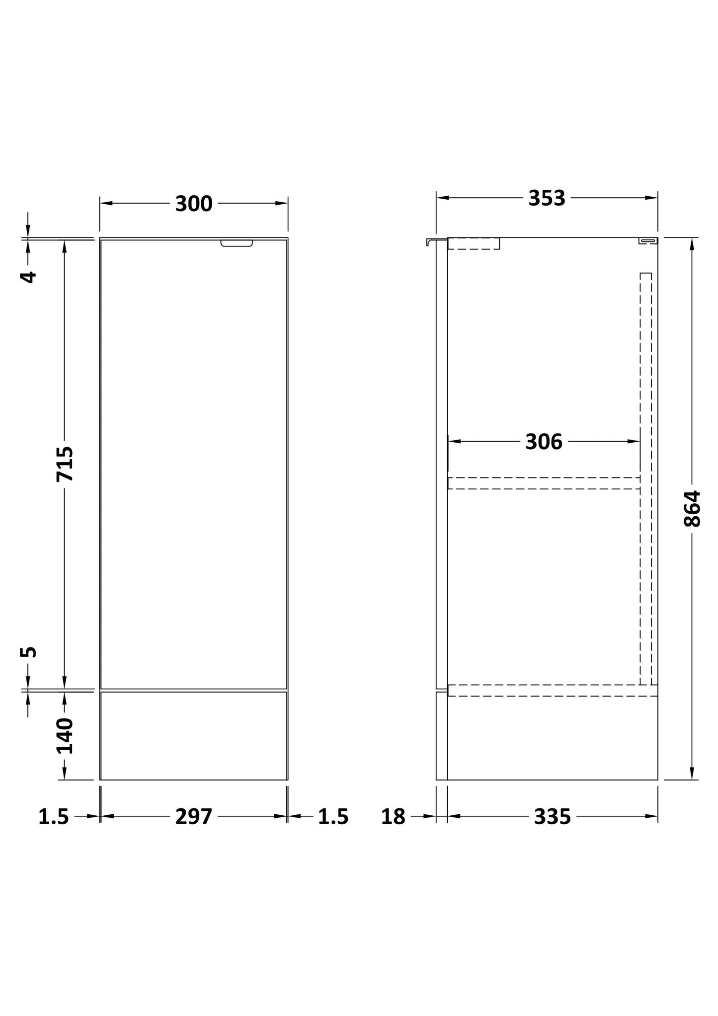 Hudson Reed Fusion 300mm 1 Door Gloss White Floor Standing Base Unit With Handles