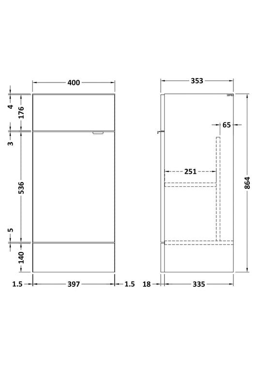 Fusion Fitted Floor Standing 1 Door Vanity Unit 400mm