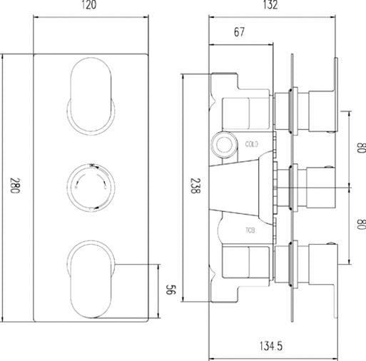 Reign Triple Thermostatic Shower Valve With Diverter