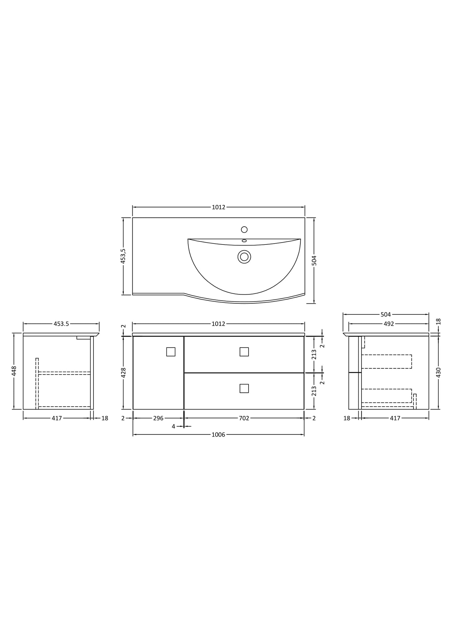 Hudson Reed Sarenna Right Hand 1000mm Wall Hung 2 Drawer 1 Door Vanity Unit with Polymarble Basin