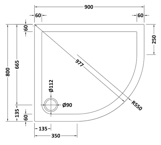 Offset Quadrant Slimline Shower Tray Right Hand 900 x 800mm