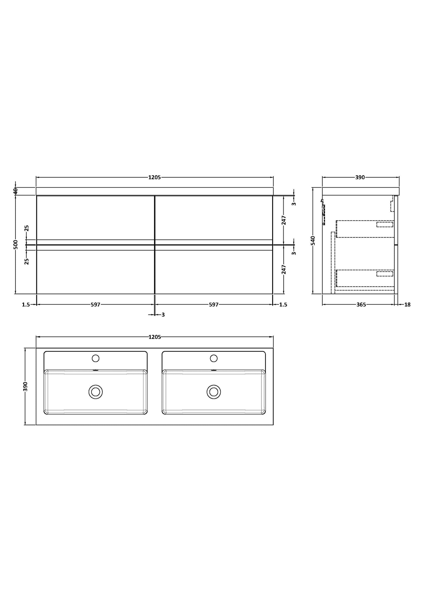 Hudson Reed Urban 1200mm Satin White Wall Hung Vanity Unit With Double Polymarble Basin