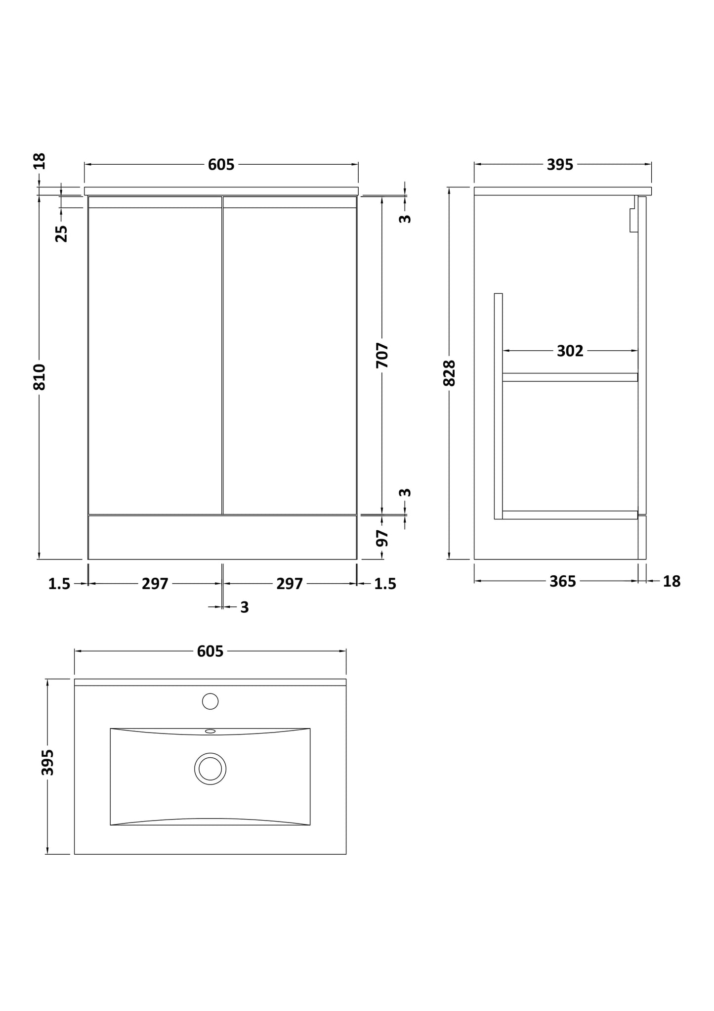 Hudson Reed Urban 600mm Floor Standing 2 Door Vanity Unit with Basin