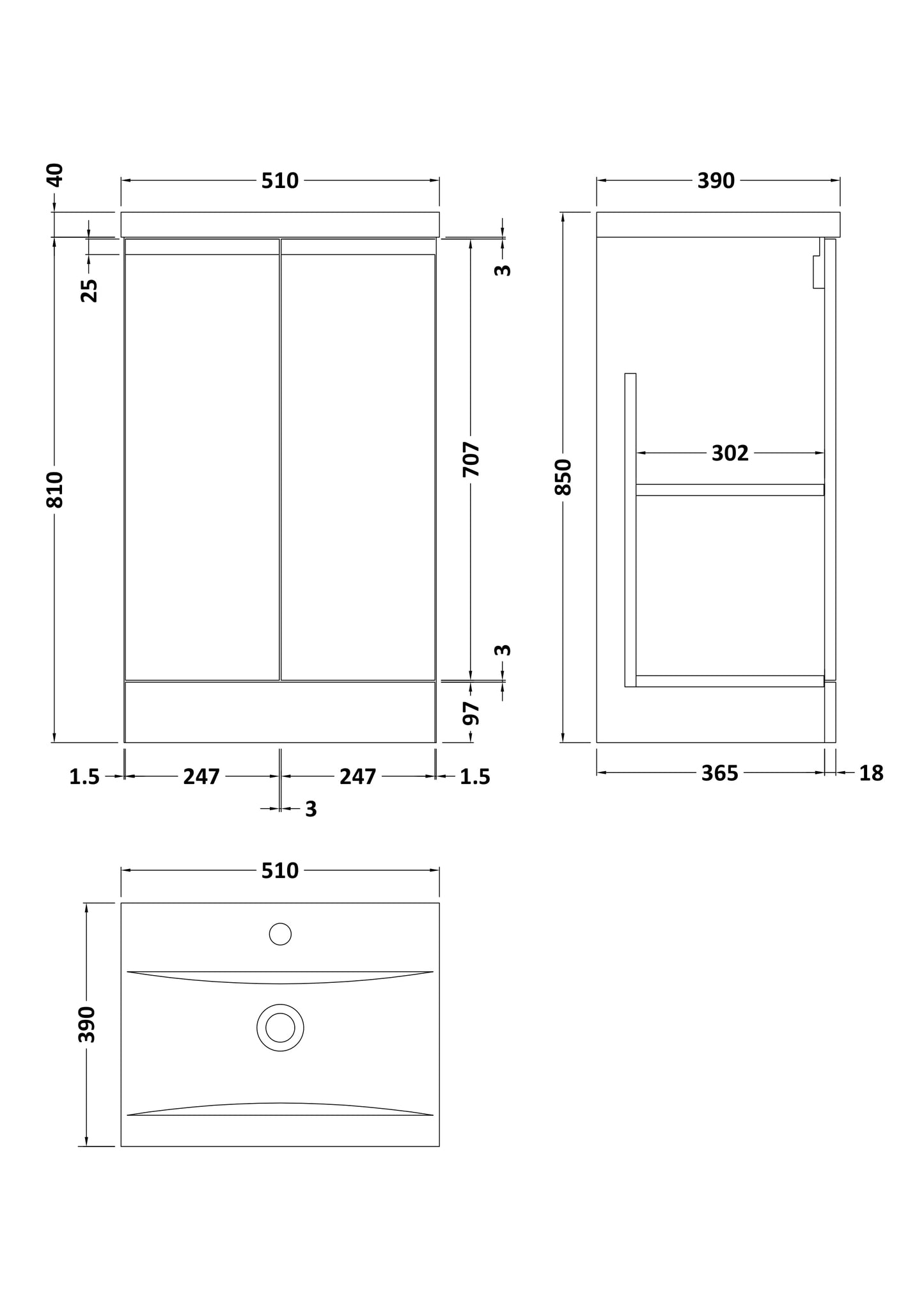 Hudson Reed Urban 500mm Soft Black Floor Standing 2 Door Vanity Unit with Ceramic Basin