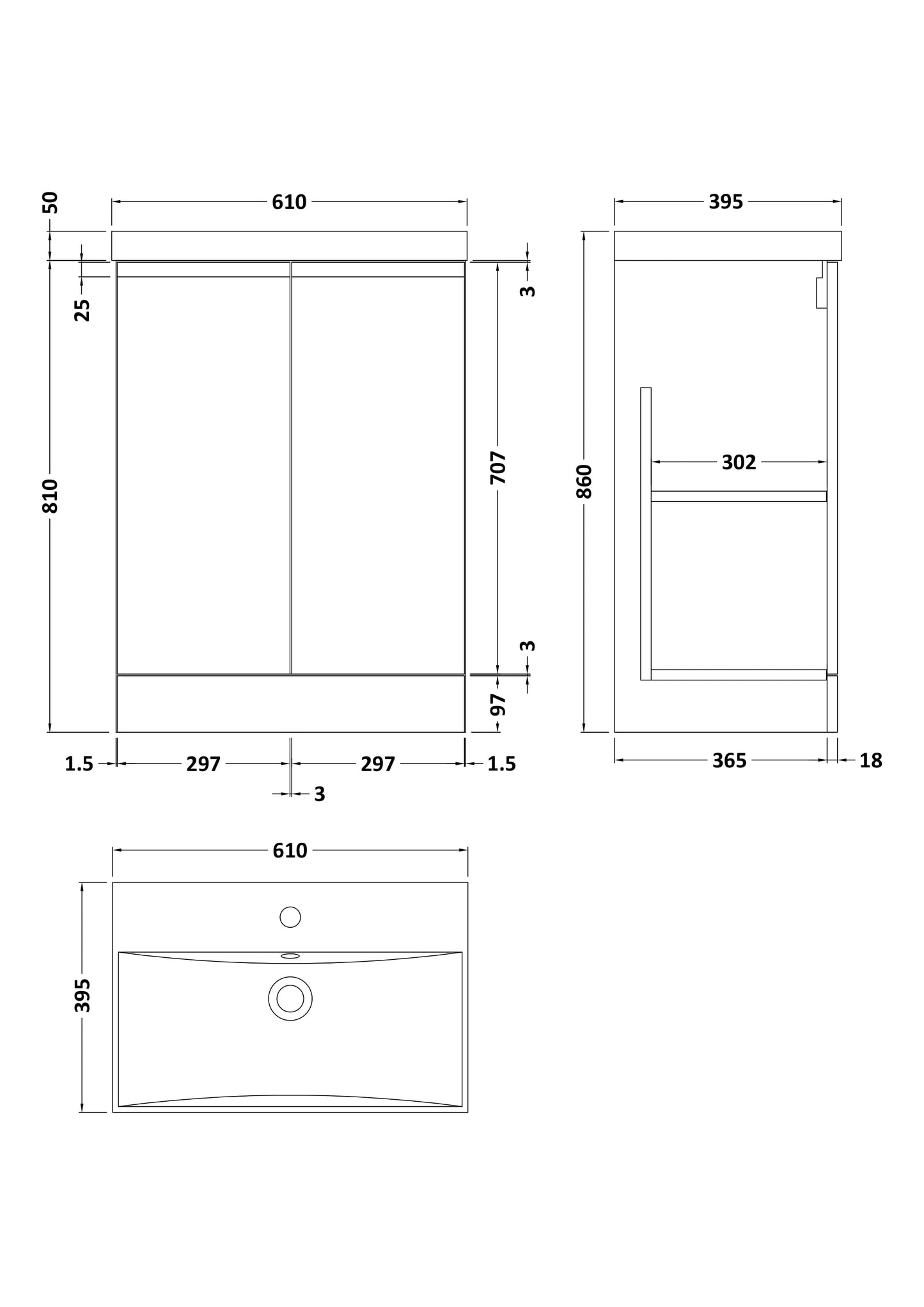 Hudson Reed Urban 600mm Floor Standing 2 Door Vanity Unit with Basin