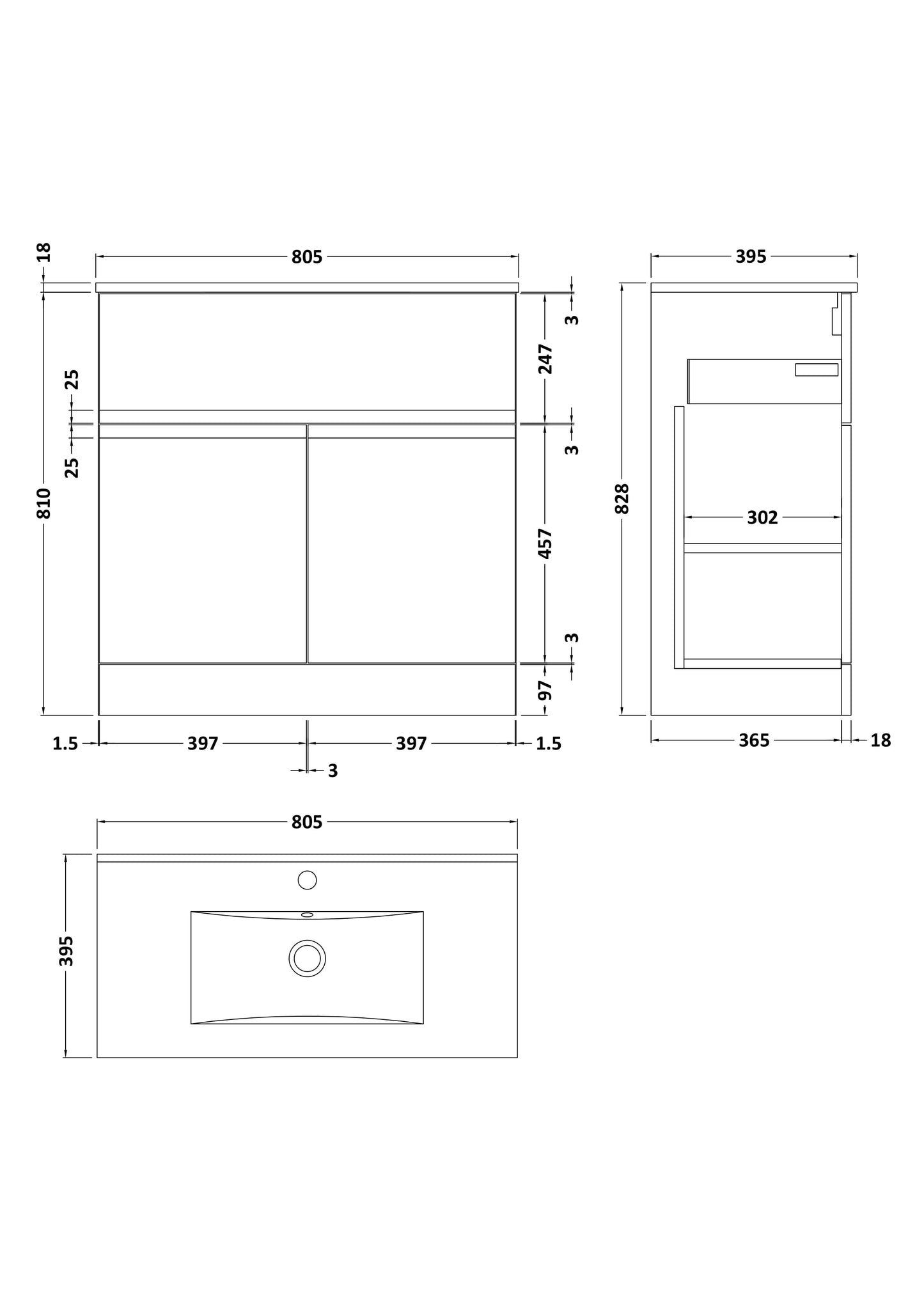 Hudson Reed Urban 800mm Floor Standing 2 Door 1 Drawer Vanity Unit With Basin