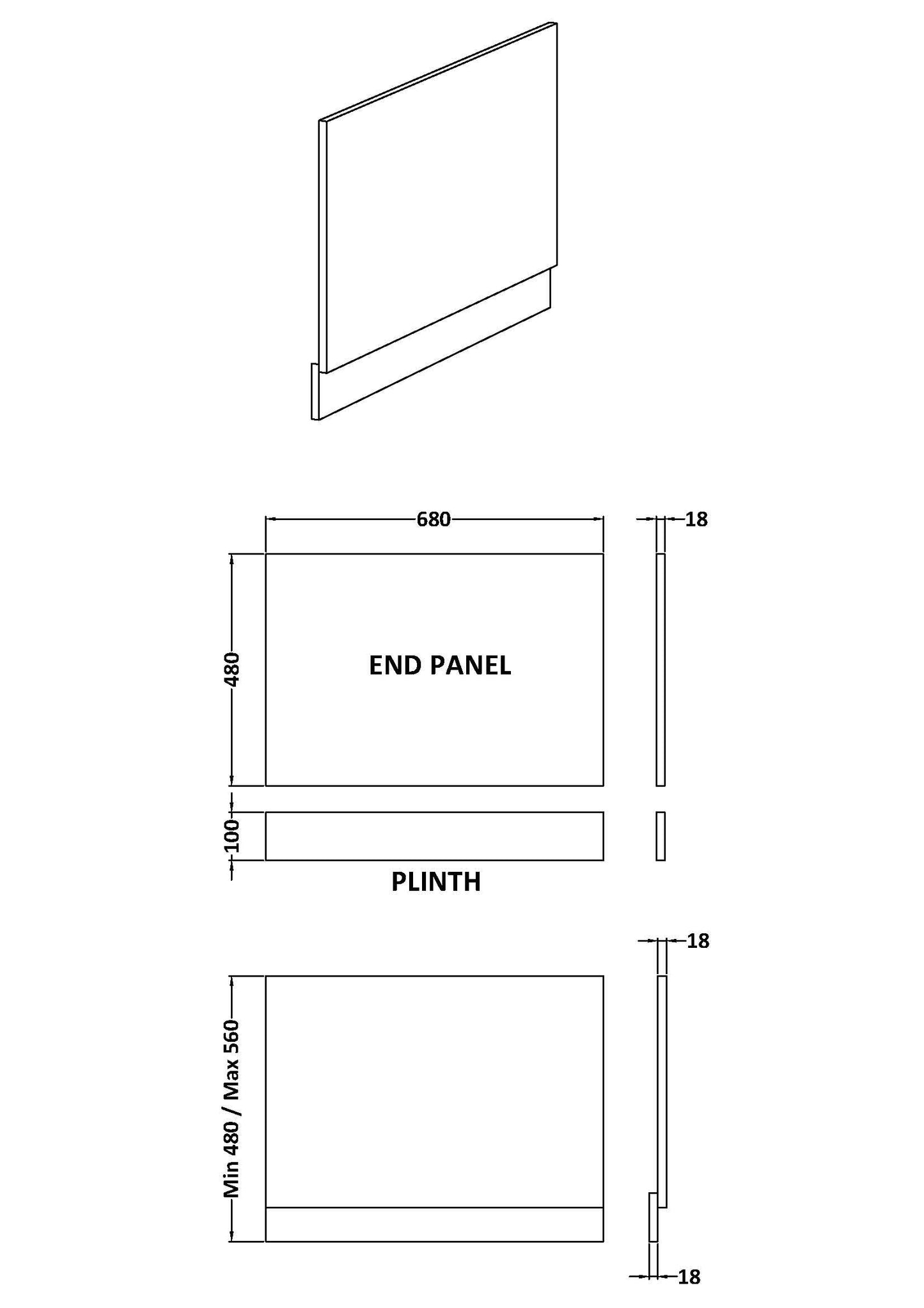 700mm Bath End Panel