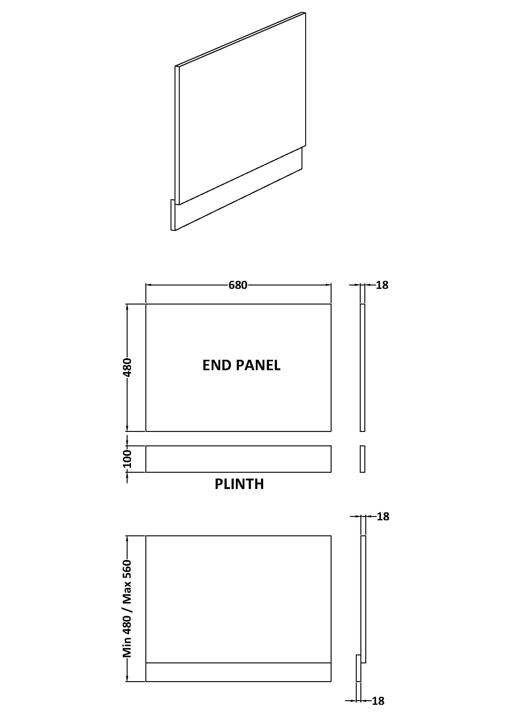 Havana Straight Shower Bath End Panel & Plinth, 700mm