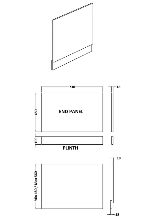 Fusion Straight Bath End Panel & Plinth 750mm