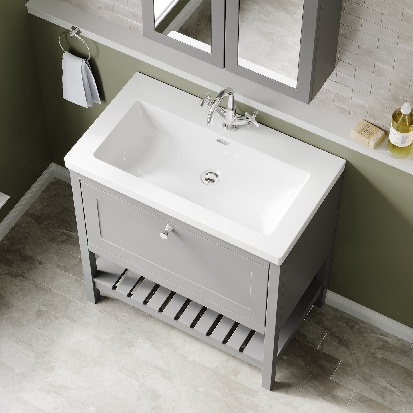 Hudson Reed Bexley Traditional 800mm Cool Grey 1 Drawer Floor Standing Vanity Unit with Basin