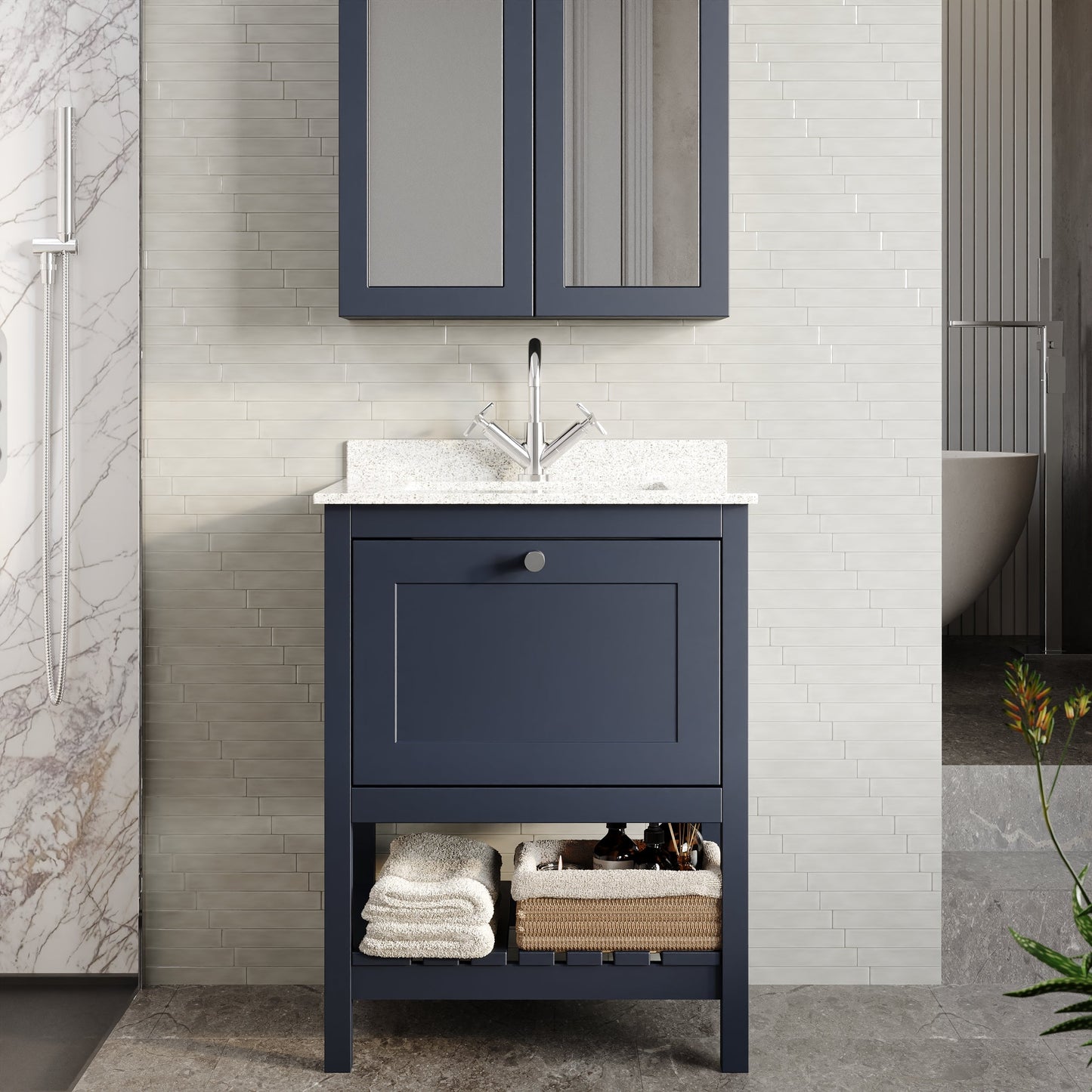 Hudson Reed Bexley 600mm Floor Standing 1 Drawer Vanity Unit With Marble Top Basin