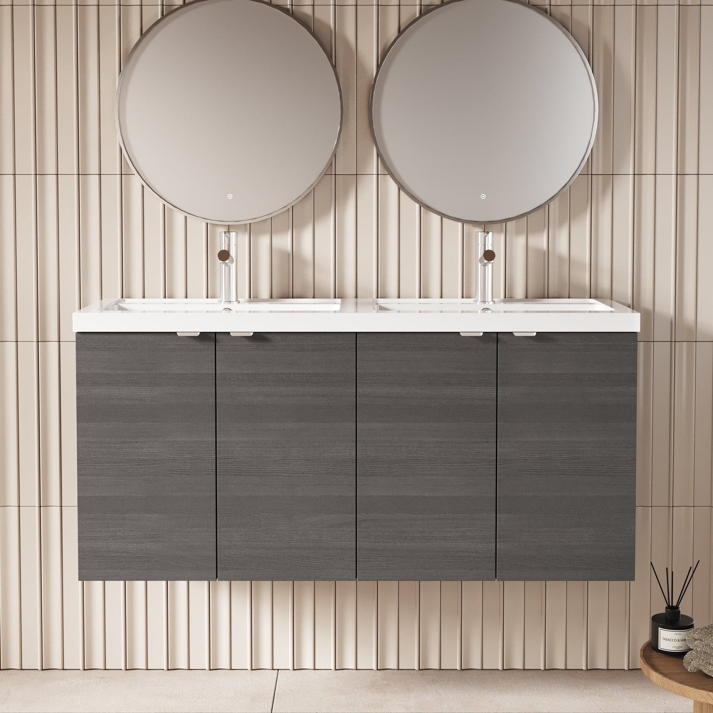 Hudson Reed Fusion 1200mm Anthracite Woodgrain Wall Hung Vanity Unit with Double Basin