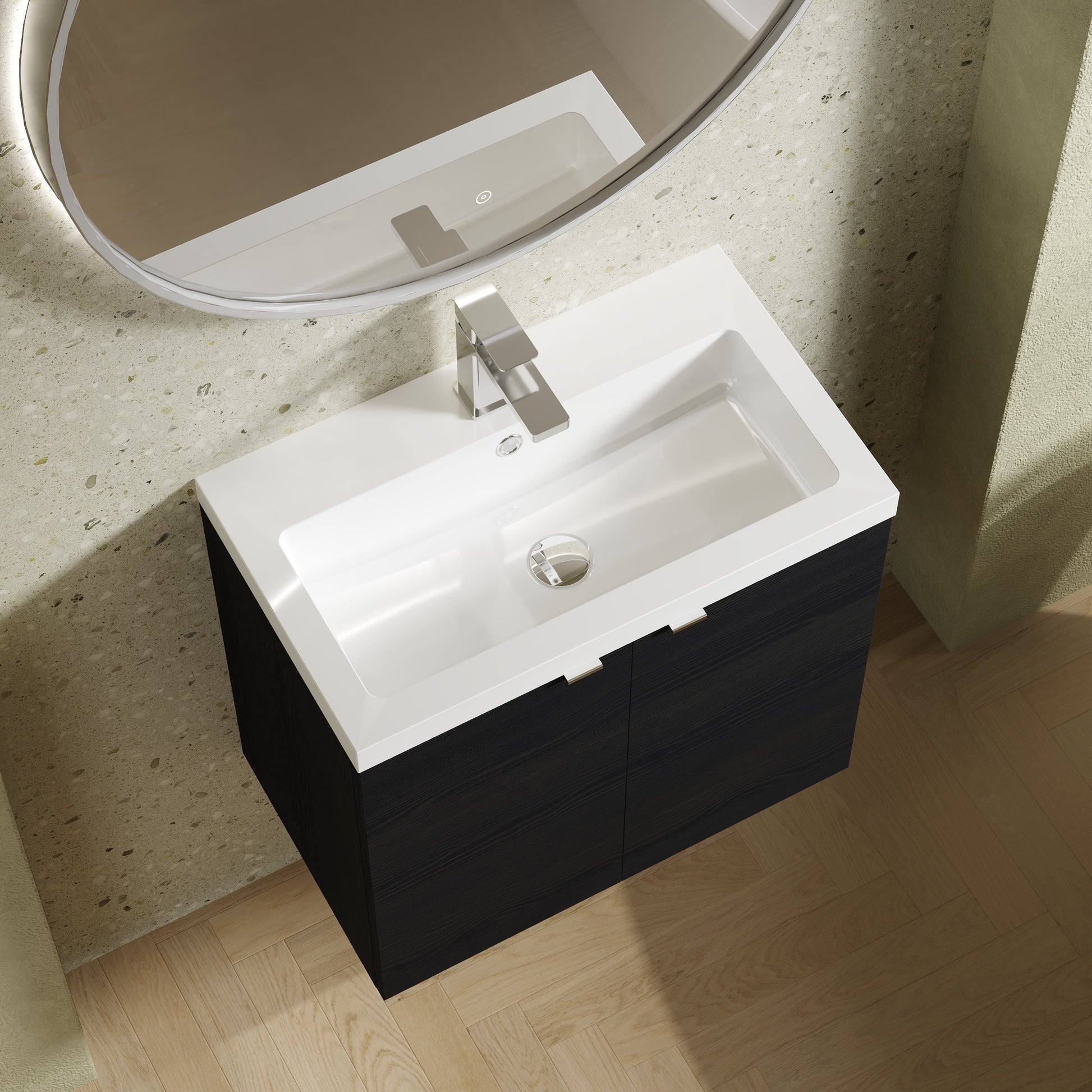 Hudson Reed Fusion 600mm Charcoal Black Wall Hung 2 Door Vanity Unit With Basin & Soft Close Doors