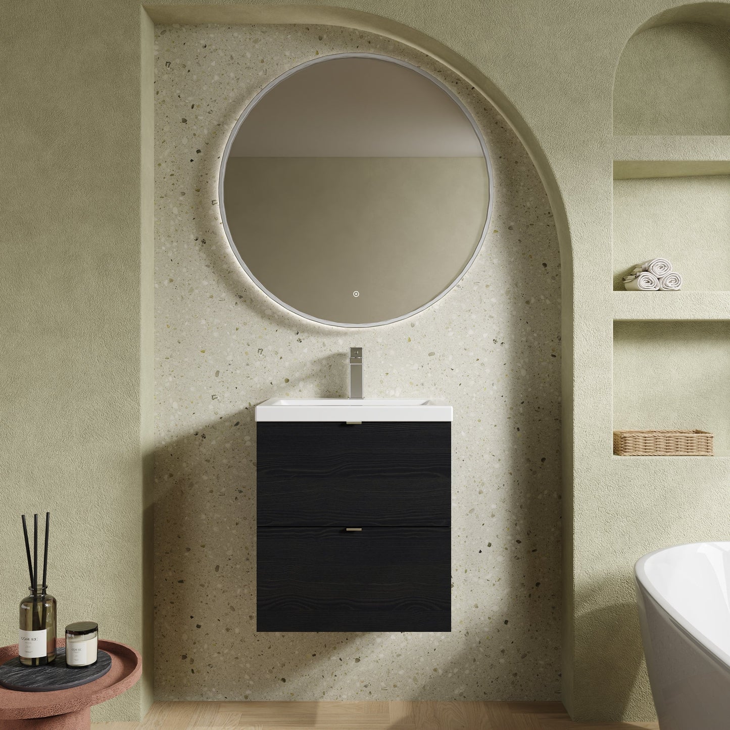 Hudson Reed Fusion 500mm Charcoal Black Wall Hung 2 Drawer Vanity Unit & Ceramic Basin