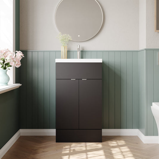 Hudson Reed Fusion 500mm Gloss Grey Floor Standing 2 Door Vanity Unit & Ceramic Basin