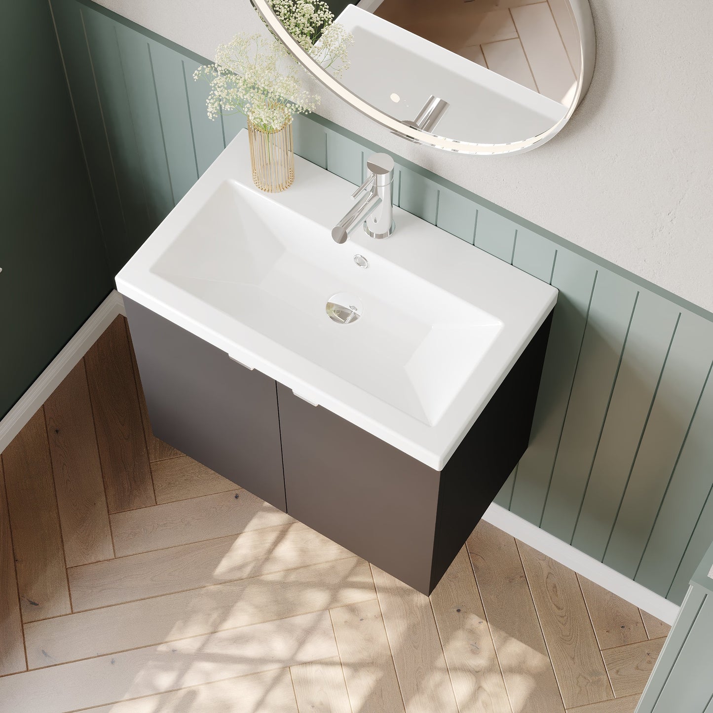 Hudson Reed Fusion 600mm Wall Hung 2 Door Vanity Unit & Ceramic Basin With Soft Close Doors