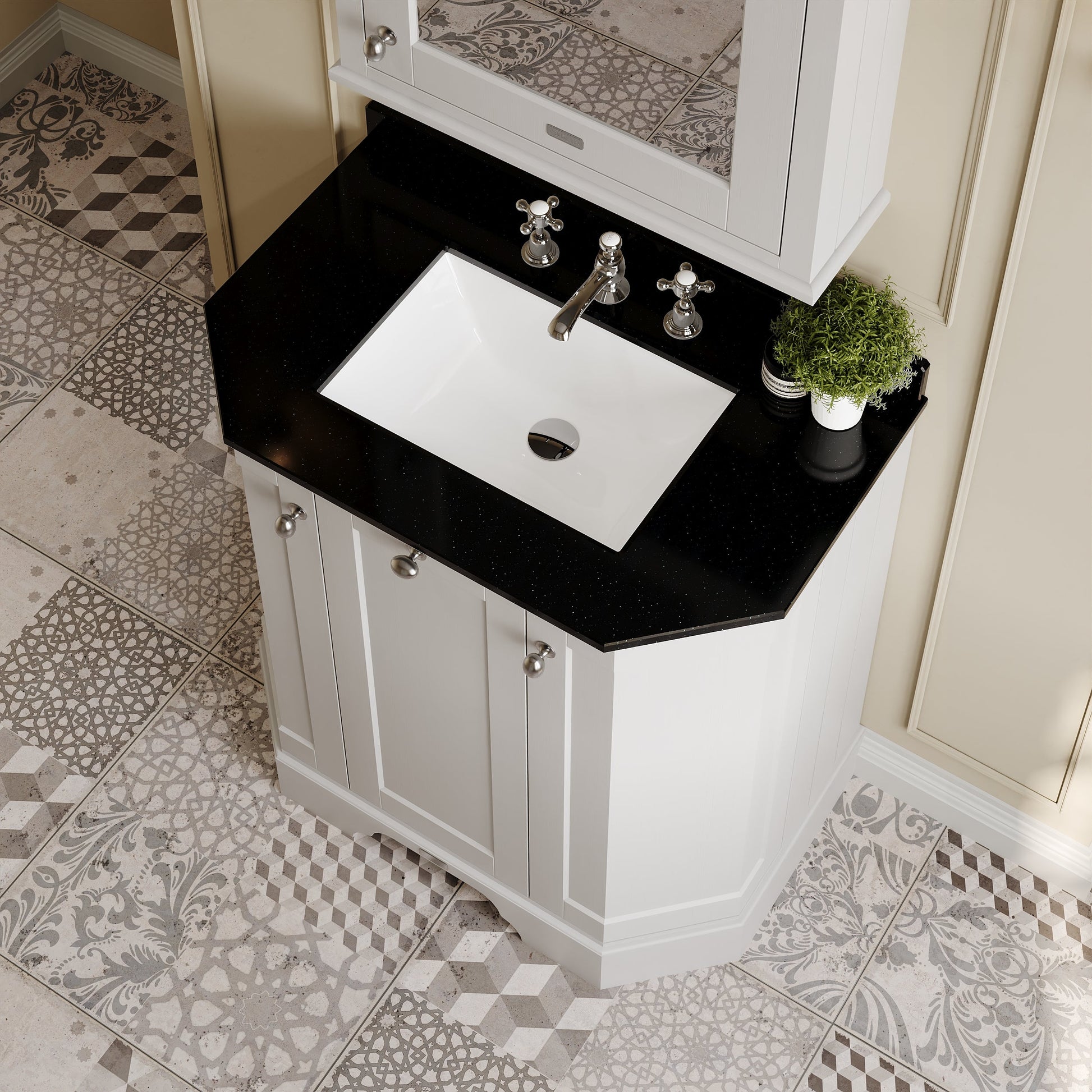 Hudson Reed Old London 786mm Timeless Sand Floor Standing Vanity Unit With 3 Tap Hole Black Marble Top Basin
