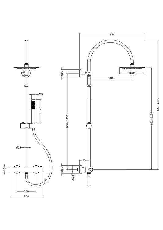 Multi Option Shower Kits Round Brass Thermostatic Bar Valve & Shower Kit